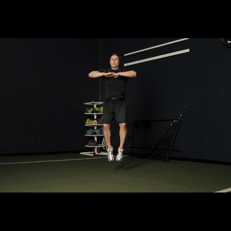 техника выполнения упражнения: Прыжки с подгибанием коленей (Knee Tuck Jump) на фото