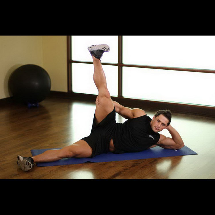 техника выполнения упражнения: Растяжка приводящих мышц бедра лежа на боку (Side Lying Groin Stretch) на фото