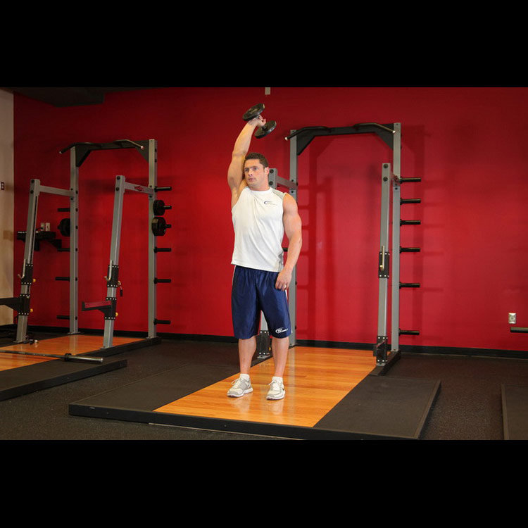 техника выполнения упражнения: Французский жим одной рукой стоя (Standing One-Arm Dumbbell Triceps Extension) на фото